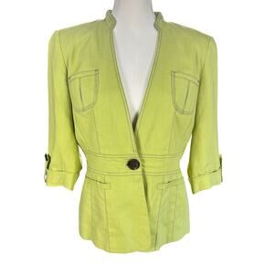 Signature by Larry Levine Jacket Women Size 8 Key Lime Green Pockets Office-wear
